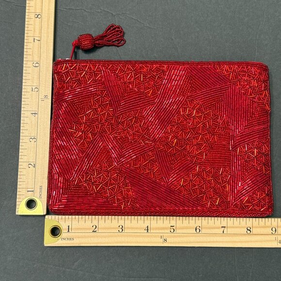 Vintage Carolyne Barton Night Red Glass Beaded Evening Clutch Hollywood Glamour - Picture 3 of 8